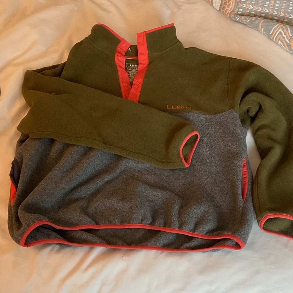 L.L. Bean Men's Olive and Charcoal Zip-Up Sweater